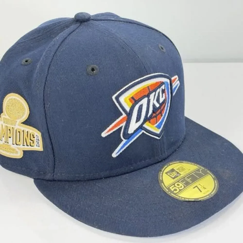 New Era 59FIFTY OKC Thunder NBA Champions Fitted Hat Size 7 1/4 – Navy Blue Cap
